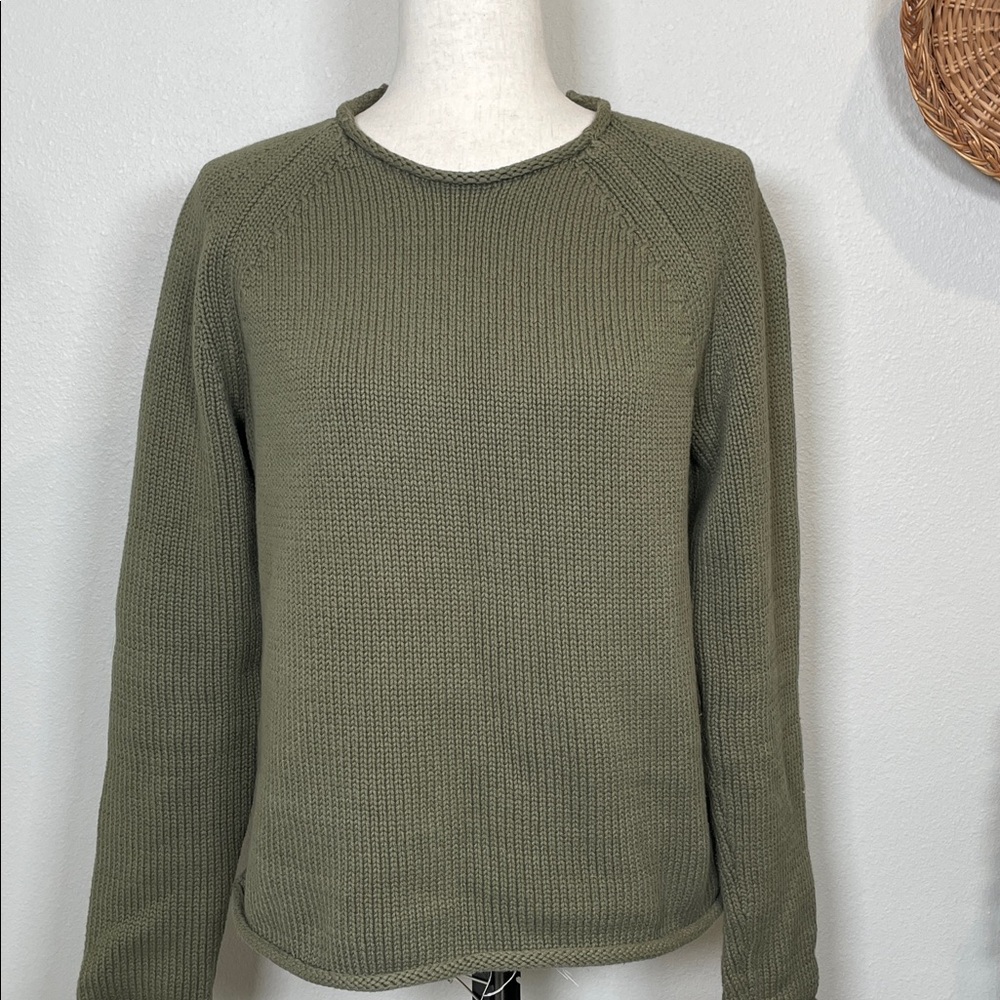 Women’s J. Crew Pullover Crewneck Sweater Cottagecore Cotton Green Size Large